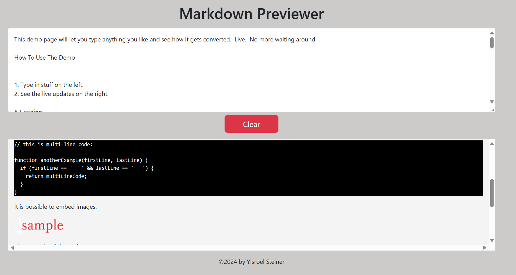 Yisroel Steinar's Markdown Previewer